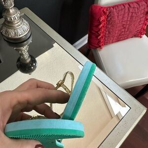 Gold Strap Flip Flops in Aqua and Teal
Kate Spade